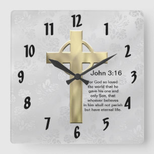 John 3:16 (weiß) quadratische wanduhr