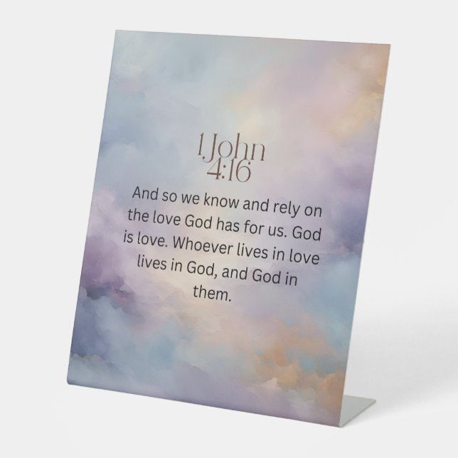 John 4:16 Bibelverse über Wasserfarbdesign Sockelschild (Vorderseite)