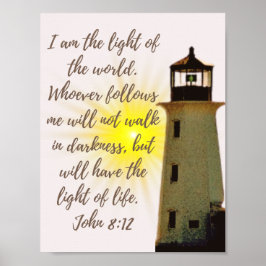 John 8:12 mit Lighthouse Poster