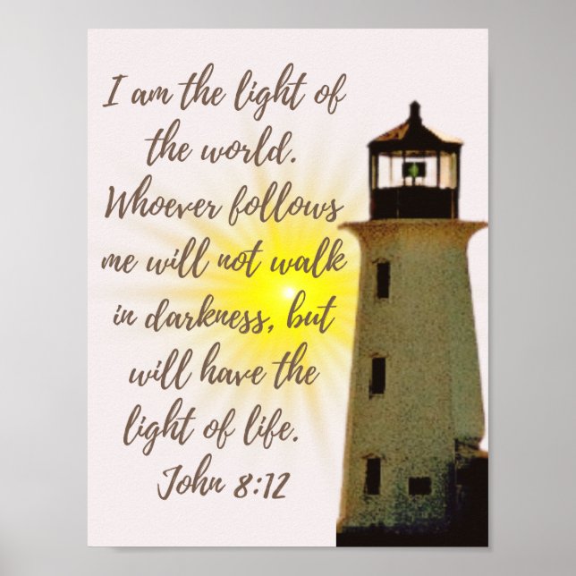 John 8:12 mit Lighthouse Poster (Vorne)