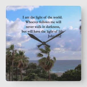 JOHN 8:12 PALMBÄUME UND OZEAN FOTO DESIGN QUADRATISCHE WANDUHR