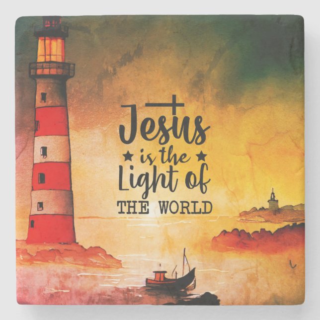 John 8 Jesus ist das Licht des Weltlighthouse Steinuntersetzer (Vorderseite)