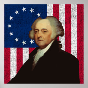 John Adams und die amerikanische Flagge Poster
