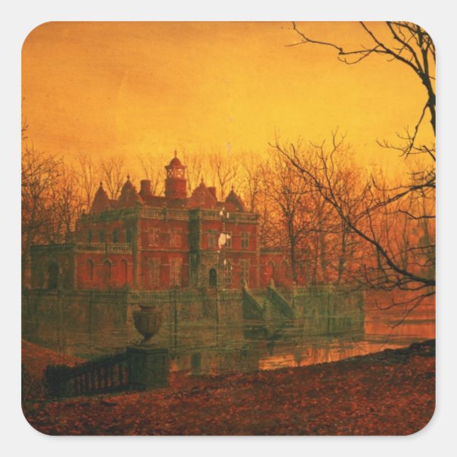 John Atkinson Grimshaw | Das Spuk Haus Quadratischer Aufkleber (Vorderseite)