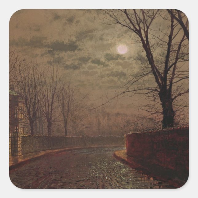 John Atkinson Grimshaw | Moonlit Street Scene, 188 Quadratischer Aufkleber (Vorderseite)