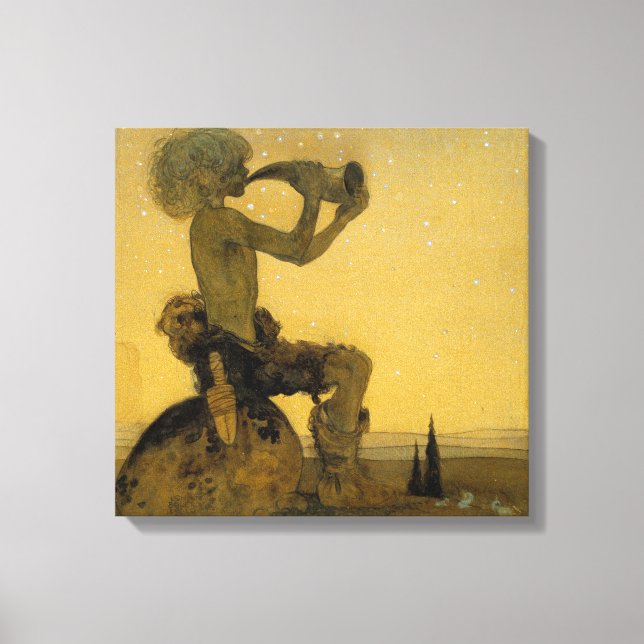 John Bauer bläste am Horn auf Leinwanddruck (Vorderseite)