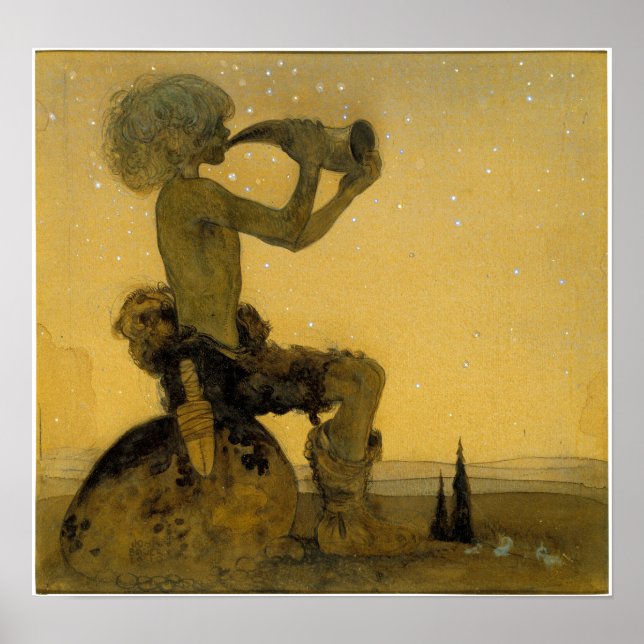 John Bauer bläste am Horn auf Poster (Vorne)
