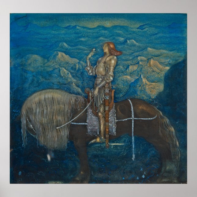 John Bauer - En riddare red Fram 1915 Poster (Vorne)