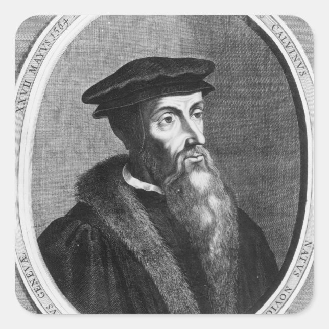 John Calvin Quadratischer Aufkleber (Vorderseite)