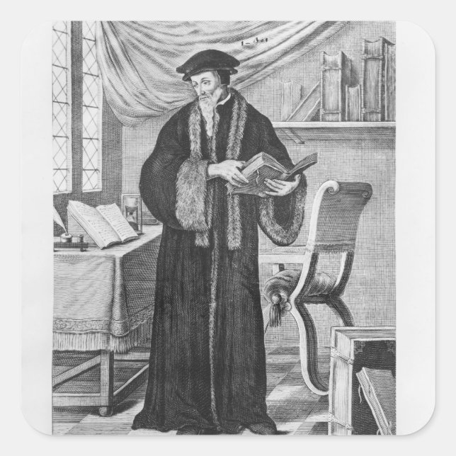 John Calvin Quadratischer Aufkleber (Vorderseite)