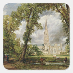 John Constable Aussicht auf die Kathedrale von S Quadratischer Aufkleber
