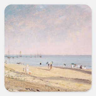 John Constable Brighton Beach (Öl auf Leinwand) Quadratischer Aufkleber