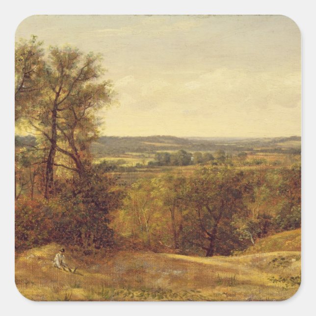 John Constable | Dedham Vale, c.1802 (Öl auf Canva Quadratischer Aufkleber (Vorderseite)