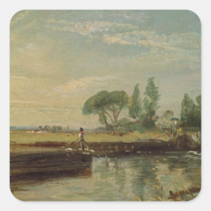 John Constable ein Lastkahn unter Flatford Quadratischer Aufkleber