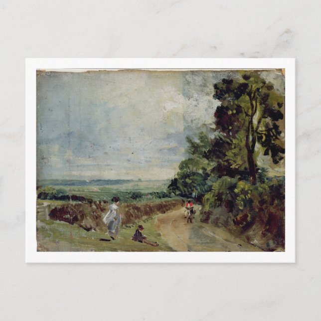 John Constable | Eine Landstraße mit Bäumen und Fe Postkarte (Vorderseite)