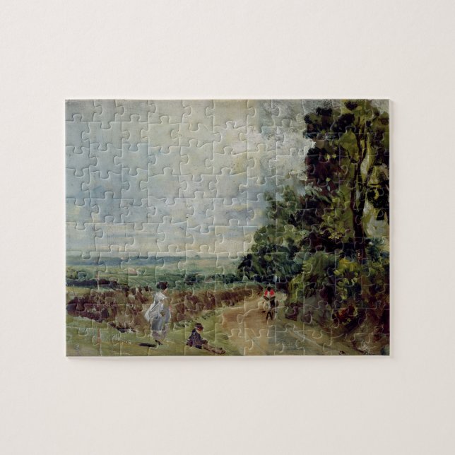 John Constable | eine Landstraße mit Bäumen und Puzzle (Horizontal)