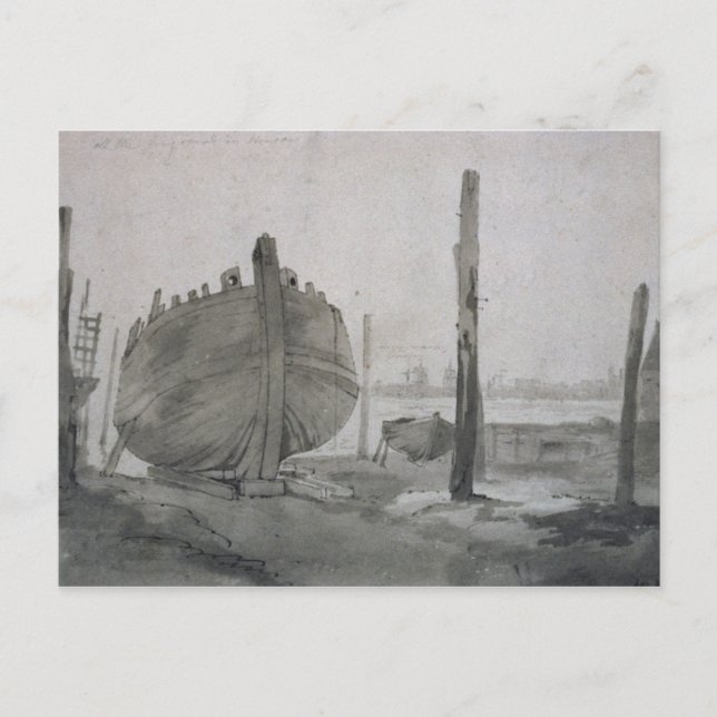 John Constable | Flusslandschaft mit Schiff bei So Postkarte (Vorderseite)