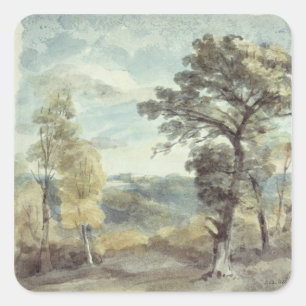 John Constable Landschaft mit Bäumen und Afghani Quadratischer Aufkleber