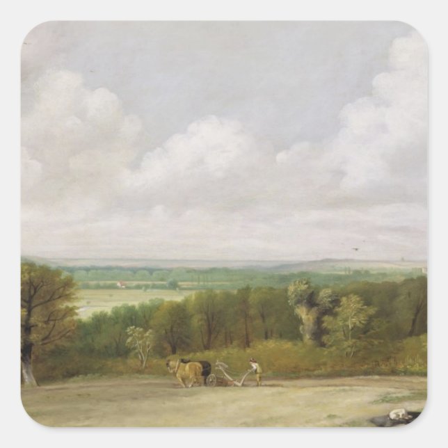 John Constable | Landschaft: Pflügen im Suf Quadratischer Aufkleber (Vorderseite)