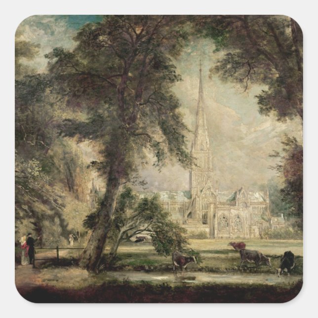 John Constable | Salisbury Kathedrale aus dem Bisc Quadratischer Aufkleber (Vorderseite)