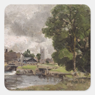 John Constable   Schleuse Dedham und Mill Quadratischer Aufkleber
