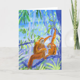 John Dyer Art Card Orangutans in Borneo Feiertagskarte