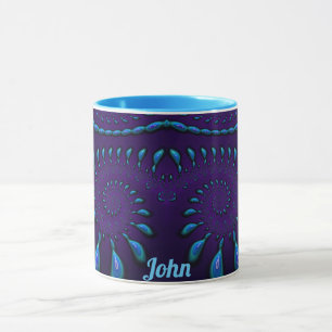 JOHN ~ GLOSSY 3D Zany Blue Fraktal ~ Tasse