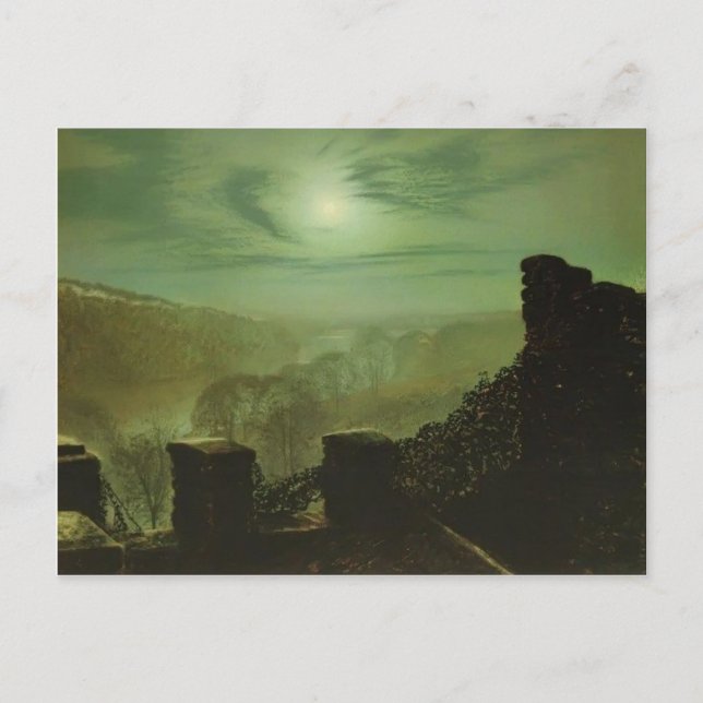 John Grimshaw - Vollmond hinter der Cirrus Cloud Postkarte (Vorderseite)