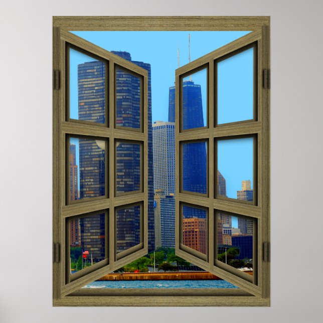 John Hancock Skyline 6 Pane Open Window Poster (Vorne)