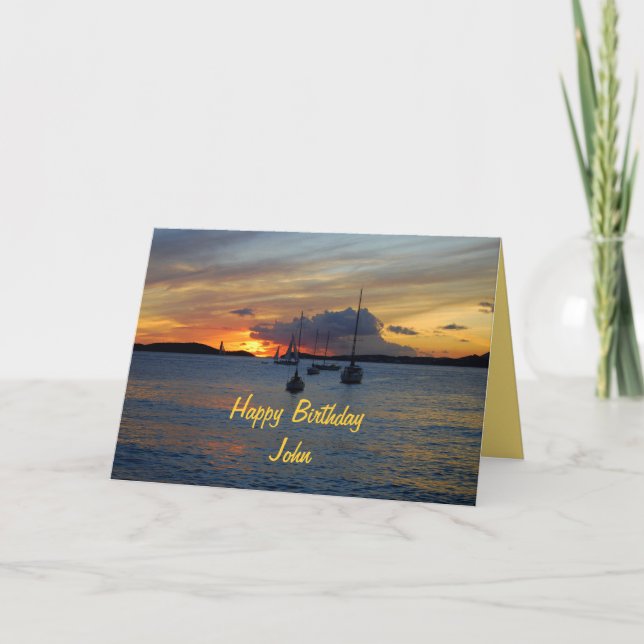 John Happy Birthday Sailboats bei Sunset Karte (Vorderseite)