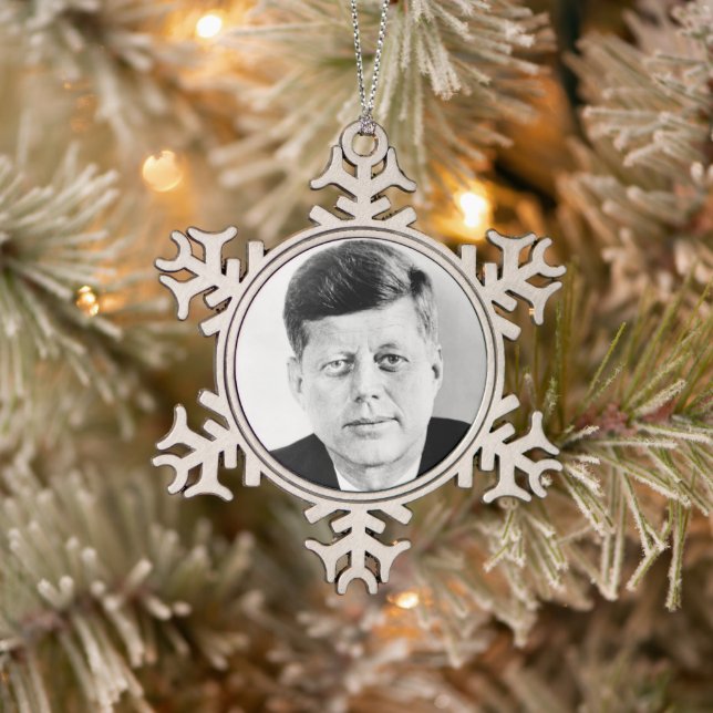 John Jack Kennedy, das Weiße Haus des Präsidenten  Schneeflocken Zinn-Ornament (Baum)