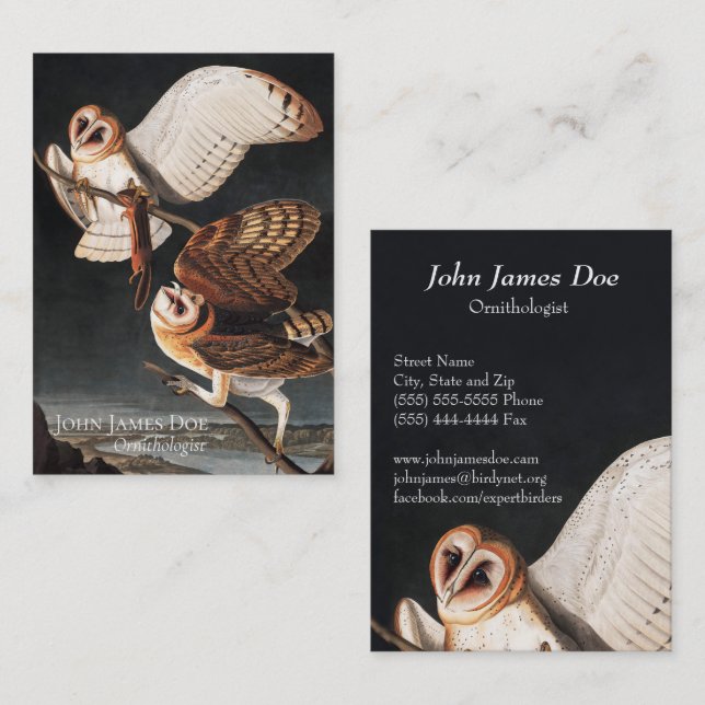 John James Audubon Barn Owls Business Card Visitenkarte (Vorne/Hinten)