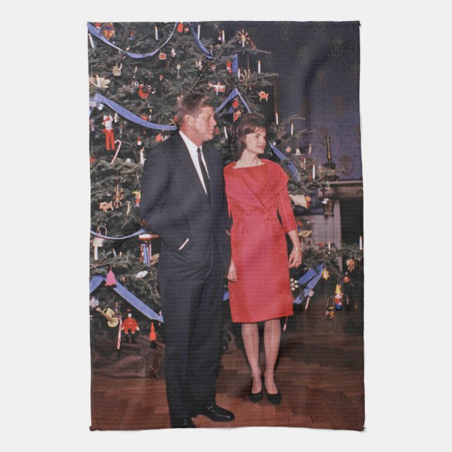 John Kennedy & Jacqueline, Präsident der Weihnacht Geschirrtuch (Vertikal)