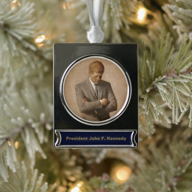 John Kennedy Portrait des Präsidenten der USA Banner-Ornament Silber (Baum)
