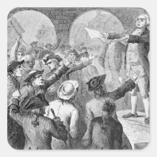 John Lamb spricht auf dem Sons of Liberty Meeting Quadratischer Aufkleber