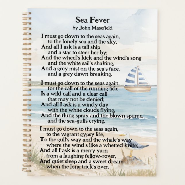 John Masefields nautisches Gedicht "Sea Fever"  Planer (Vorderseite)