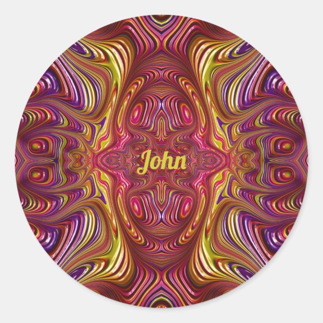 JOHN ~ mehrfarbiges Fraktal Design ~ Runder Aufkleber (Vorderseite)