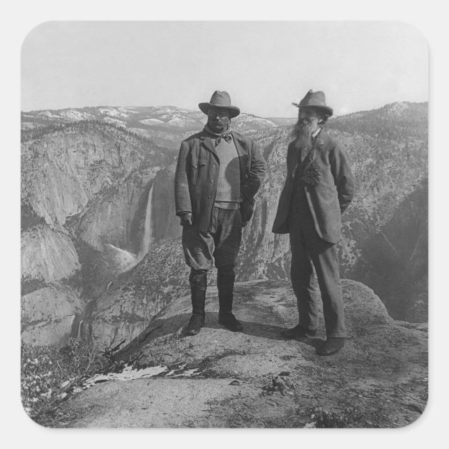 John Muir Teddy Roosevelt Yosemite Nationalpark Quadratischer Aufkleber (Vorderseite)