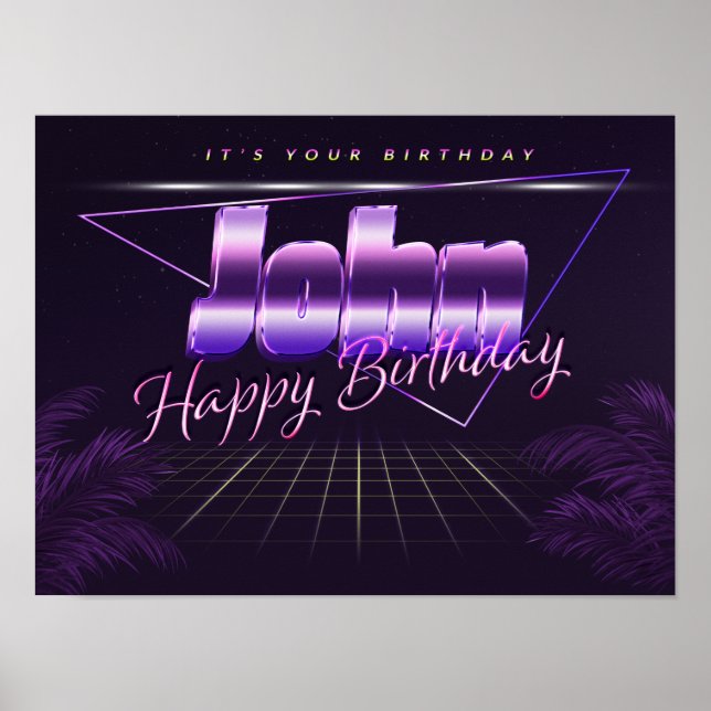 John Name Vorname lila retro Poster Geburtstag (Vorne)