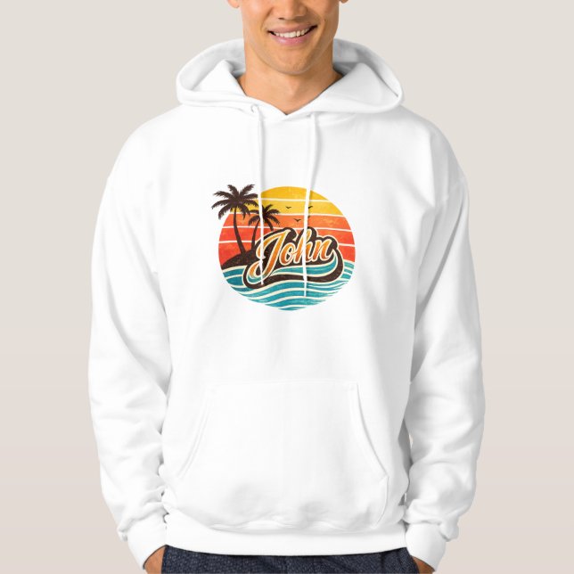John Retro-Sonnenuntergangs-Name-Design Hoodie (Vorderseite)