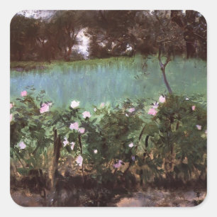 John-Sänger Sargent- Landschaft mit Rosen-Gitter Quadratischer Aufkleber