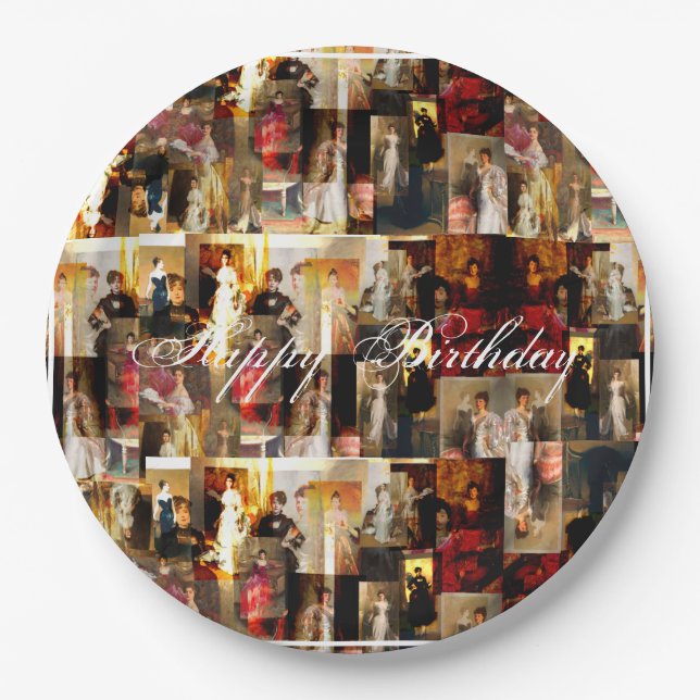 .John Singer Sargent Elegant Lady Portrait Collage Pappteller (Vorderseite)