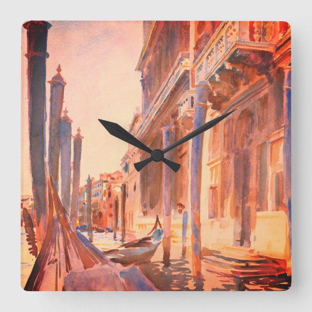 John Singer Sargent Gondola Moorings Venice Quadratische Wanduhr (Vorderseite)