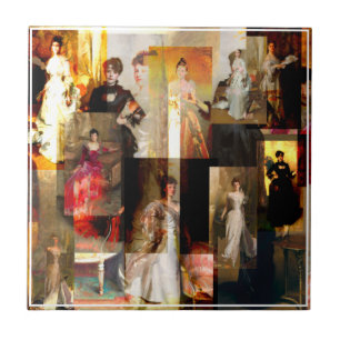 John Singer Sargent Portrait Collage Red und Black Fliese