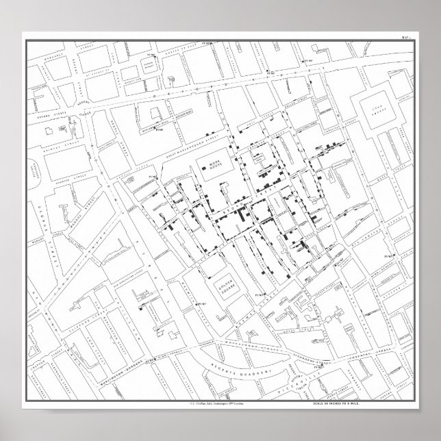 John Snow: Cholera Map of London, 1854 Poster (Vorne)