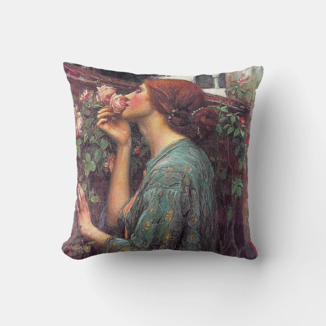 John W. Waterhouse Pre-Raphaelite Rose Pillow Kissen (Vorderseite)