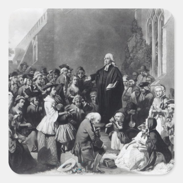 John Wesley preaching Quadratischer Aufkleber (Vorderseite)