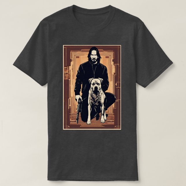 John Wick mit Parabellum und seinem treuen Hund Su T-Shirt (Design vorne)