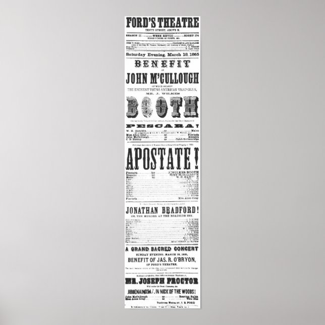 John Wilkes Booth Playbill Poster (Vorne)