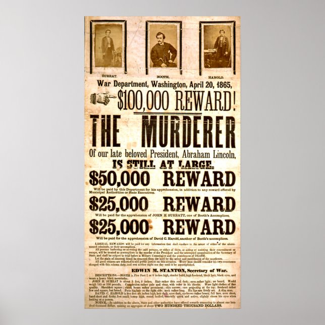 John Wilkes Booth Wollte für Mord Poster (Vorne)